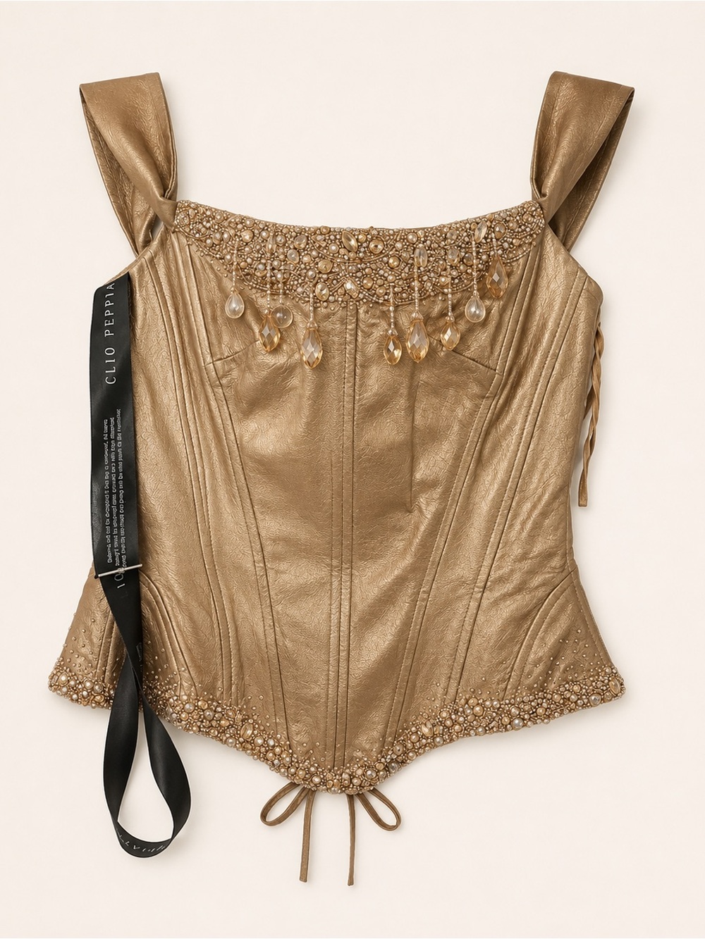 Clio Peppiatt Amber Gold Crystal Embellished Corset Top Size S NWT